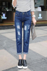 2017 new Large size women jeans eighth hole jeans woman boyfriend jeans for women ripped jeans for women free shipping