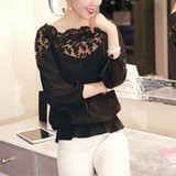 2017 New Ladies Girl Women 3\4 Sleeve Lace Hollow Out Casual Chiffon Blouse Crop Tops Hot Sale Y15