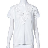 2017 New Fashion Summer Women Blouse Short Sleeve Tops Shirt Sexy Lace V neck Blouse Shirt Female Blusas Plus Size Clothing