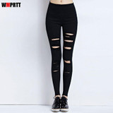 2017 new fashion spring Women Denim Skinny Cut Pencil Pants Mid Waist Stretch Jeans Trousers Cotton hole Women's pants