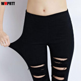 2017 new fashion spring Women Denim Skinny Cut Pencil Pants Mid Waist Stretch Jeans Trousers Cotton hole Women's pants