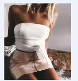 2017 New Fashion Skirt Women White PU Leather Pencil High Waist Mini Short Skirt Sexy Zipper Bodycon Skirt Stretch Party Clothes