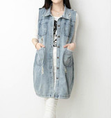 2017 New fashion plus size S-5XL Vintage Hole denim street clothing for women female long Outerwear jacket Female