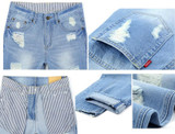 2017 New Fashion Pencil Pants Slim Designer Denim Hole Ripped Jeans For Men Retail & Wholesale Skinny Jeans mens light blue jean