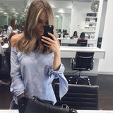 2017 New Fashion Off Shoulder Blouse Sexy Slash neck Long Sleeve Bow Blouses And Shirts Women Loose Tops Summer Blusas Plus size