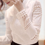 2017 New Fashion Ladies White Blusas Women's Long Sleeve Lace Crochet Tops Blouses Women Clothing Feminine Blouse