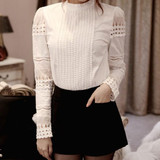 2017 New Fashion Ladies White Blusas Women's Long Sleeve Lace Crochet Tops Blouses Women Clothing Feminine Blouse