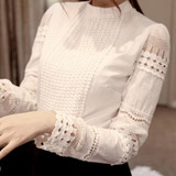 2017 New Fashion Ladies White Blusas Women's Long Sleeve Lace Crochet Tops Blouses Women Clothing Feminine Blouse