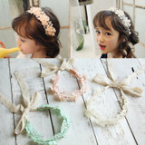 2017 New Fashion Korea Cute Princess Headband Long Lace Ribbon Flower Hairbands Wreath Girls Headwear Kids Hair Accessories