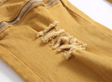 2017 New Fashion Khaki Color Jeans Men Slim Knee zipper Designer Soft Denim Jeans homme Wholesale Ripped Jeans For Men