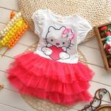 2016 summer style girls dress Hello kitty cartoon KT wings tutu dress bow veil Kids love children's clothing free shipping