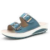 2016 Summer Slippers Women Slides Sandals Genuine Leather Platform Wedges Slippers Open Toe Beach Slides Casual Sandallias Mujer