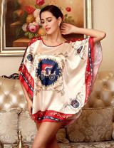 2016 Summer Silk Sexy Nightgowns Women Elegant Sleepshirts Printed Plus Size Lounge Butterfly Sleeves Coffee Female Nightdress