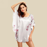 2016 Summer Silk Sexy Nightgowns Women Elegant Sleepshirts Printed Plus Size Lounge Butterfly Sleeves Coffee Female Nightdress