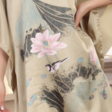 2016 Summer Silk Sexy Nightgowns Women Elegant Sleepshirts Printed Plus Size Lounge Butterfly Sleeves Coffee Female Nightdress