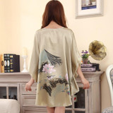 2016 Summer Silk Sexy Nightgowns Women Elegant Sleepshirts Printed Plus Size Lounge Butterfly Sleeves Coffee Female Nightdress