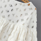 2016 Summer Plus Size Women Short Blouses Shirts o neck 3/4 sleeve lace hollow out loose ruffles blouse ladies tops White Black