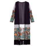 2016 Summer Autunm Women Vintage Boho Floral Tassel Beach Bikini Cover Up Tops Chiffon Blouse Shirts Long Cardigan