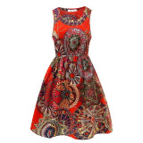 2016 summer autumn Korean Women casual Bohemian floral leopard sleeveless vest printed beach chiffon dress vestidos LYQ56-An-E