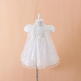 2016 Summer 3PCS Newborn Baby Christening Gown Dress Girls White Princess Lace Chiffon Dresses for Newborn Baptism