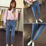 2016 Stylish Women Boyfriend BF Jeans Stretch Denim Trousers Ladies High Waisted Vintage Slim Pencil Jeans Pants Female