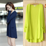 2016 spring summer Cardigan women long sleeve loose long thin coat with pocket sunscreen clothing blouses modal