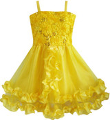 Flower Girl Dress Yellow Shinning Sequins Wedding Party Pageant Kids 2018 Summer Princess Dresses Kids Clothes Size 4-10