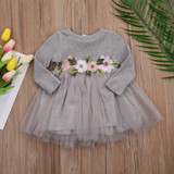 Flower Girl Dress Toddler Infant Baby Girls Dress Flower Long Sleeve Lace princess Tulle Dresses 0-3T