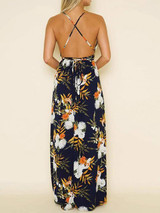 Floral V-neck Backless Split-side Maxi Dress Floral V-neck Backless Split-side Maxi Dress