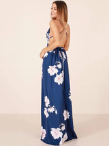 Floral V-Neck Backless Maxi Dresses