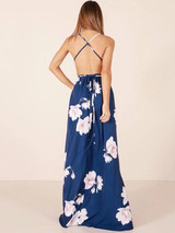 Floral V-Neck Backless Maxi Dresses