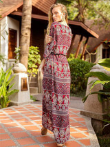 Floral Printed V-neck Split-side Bohemia Dress