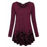 Floral Printed Tunic Tops Long Sleeve A Line Plus Size Blouse