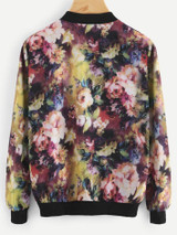 Floral Printed Zipper Bomber Jacket Tops