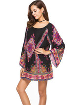 Floral Printed Long Sleeves Mini Dresses