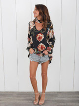 Floral Printed Halterneck V-neck Blouses&shirts Tops