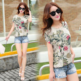 Floral Print Women's Blouses ladies Shirts Summer Tops Casual Plus Size blouse shirt fashion korean 2016 new blusas female