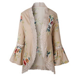 Floral Print Lace Chiffon Blouse Shirt Women Open Stitch Flare Sleeve Elegant Ladies Blouses Loose Top Female Shirts Blusas 2017