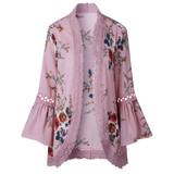 Floral Print Lace Chiffon Blouse Shirt Women Open Stitch Flare Sleeve Elegant Ladies Blouses Loose Top Female Shirts Blusas 2017