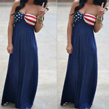 2016 New Sexy Women Summer Long Maxi BOHO Evening Party Dress Beach Dresses American flag Sundress Wholesale