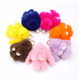 2016 New Rex Furs Rabbit Plush Toys Key Ring Keychain Pendant Bag Car Charm Tag Cute Mini Rabbit Toy Doll Real Fur Monster