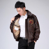2016 New Men's Genuine Leather Pilot Jacket Wool Collar Fat loose large size sheepskin Male Short Slim Fit Aviator Winter Coats