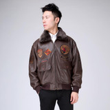 2016 New Men's Genuine Leather Pilot Jacket Wool Collar Fat loose large size sheepskin Male Short Slim Fit Aviator Winter Coats