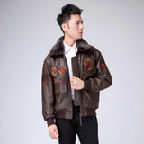 2016 New Men's Genuine Leather Pilot Jacket Wool Collar Fat loose large size sheepskin Male Short Slim Fit Aviator Winter Coats