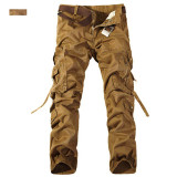 2016 New Men Workout Style Multi Pocket Cargo Pants Combat Casual Cotton Loose Long Straight Trousers Plus Size