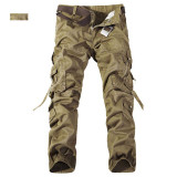 2016 New Men Workout Style Multi Pocket Cargo Pants Combat Casual Cotton Loose Long Straight Trousers Plus Size