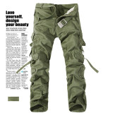 2016 New Men Workout Style Multi Pocket Cargo Pants Combat Casual Cotton Loose Long Straight Trousers Plus Size