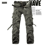 2016 New Men Workout Style Multi Pocket Cargo Pants Combat Casual Cotton Loose Long Straight Trousers Plus Size