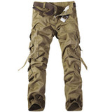 2016 New Men Workout Style Multi Pocket Cargo Pants Combat Casual Cotton Loose Long Straight Trousers Plus Size