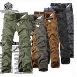 2016 New Men Workout Style Multi Pocket Cargo Pants Combat Casual Cotton Loose Long Straight Trousers Plus Size